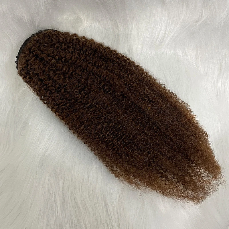 라이트 브라운 아프로 킨키 컬리 포니테일 여성용 휴먼 헤어 포니테일 확장 드로우 스트링 포니테일 3C-4A 브라질 버진 헤어