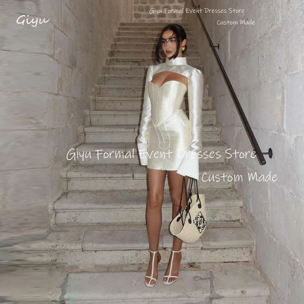 Giyu White Modern Lady Dubai Arabic Women Party Dresses Night Event Long Sleeves Jacket Cocktail Dress Bride Wedding Guest