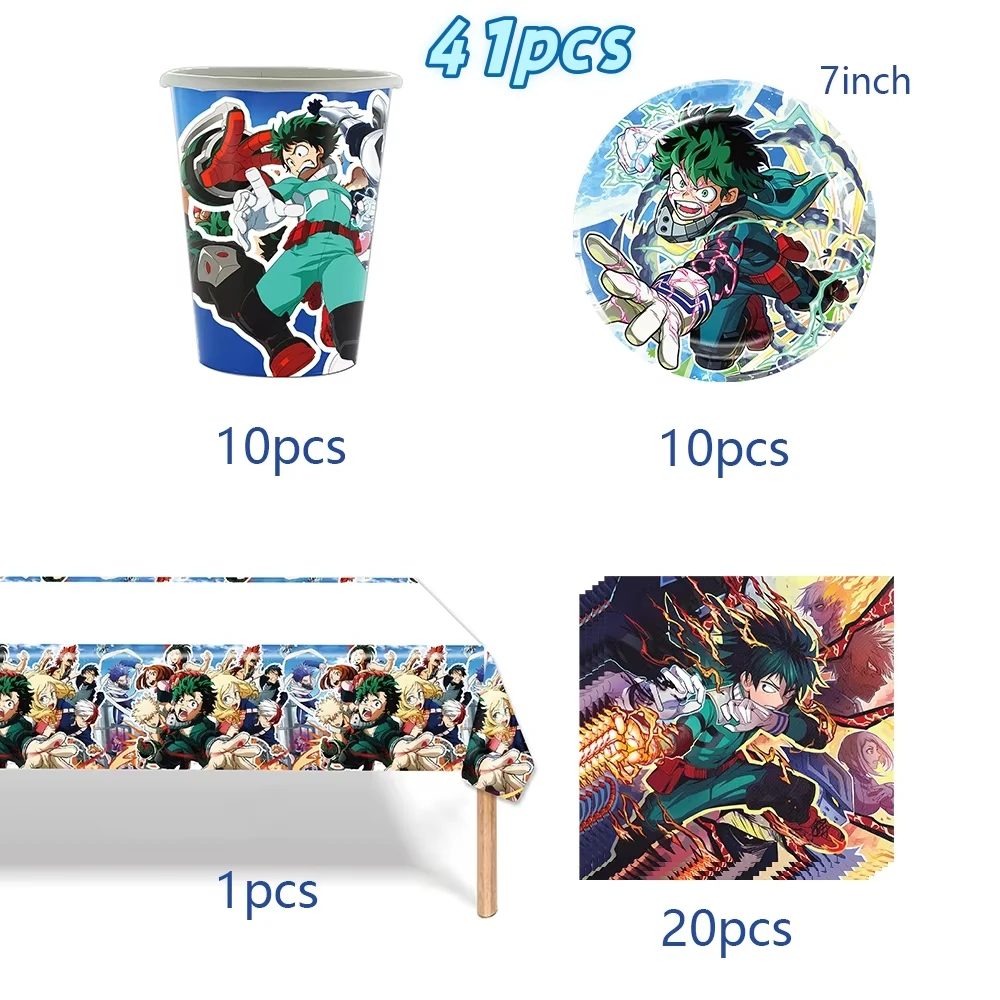 My Hero Academia Geburtstagsparty-Dekoration, Einweggeschirr, Tassenteller, Ballon-Hintergrund, Banner, Kinderbevorzugung, Babyparty-Zubehör – Detail 12