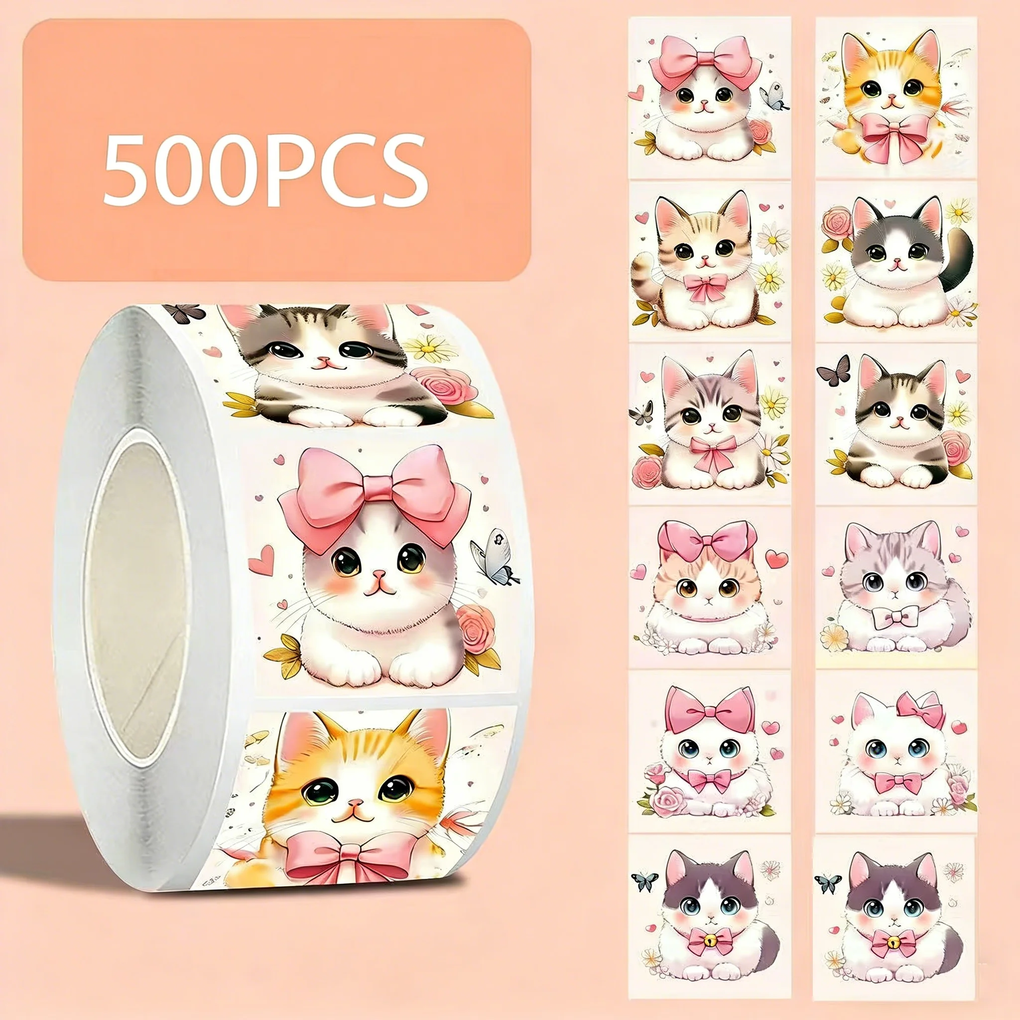 500Pcs Fun Cute Cartoon Cat Stickers For DIY Gift Wrapping, Envelope , Baking Cake Boxes Scrapbooking