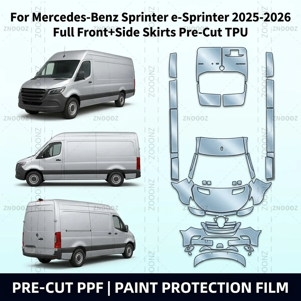 For Mercedes-Benz Sprinter e-Sprinter 2025-2026 Full Front+Side Skirts Pre-Cut TPU PPF Kit, Self Healing Anti Yellowing