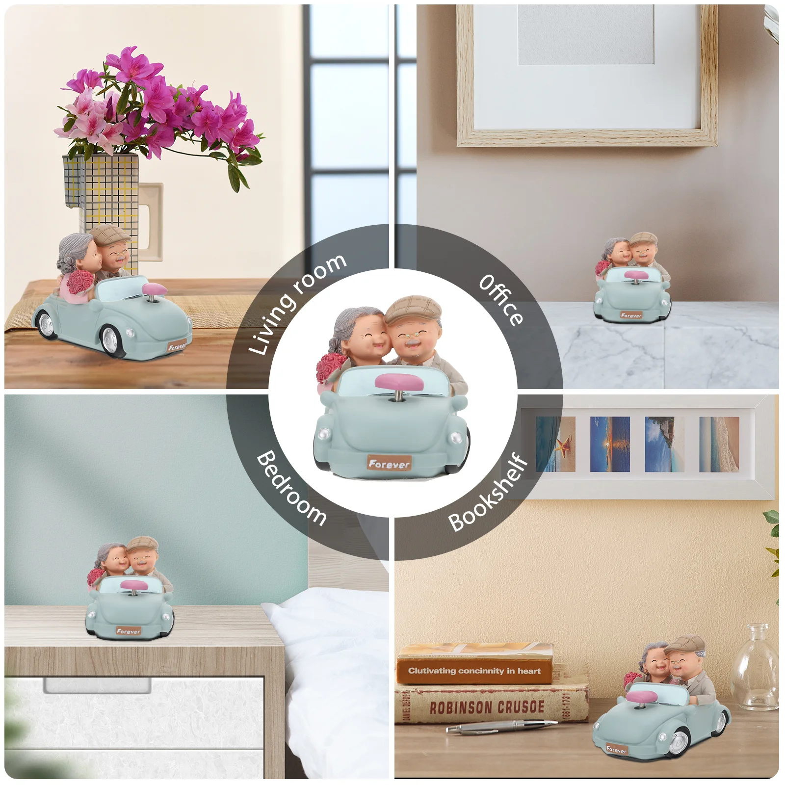 

1Pcs Elderly Couple Resin Ornament for Anniversary Wedding Cake Topper Desktop Decor Bedroom Shelf Display Valentine's Day Gift