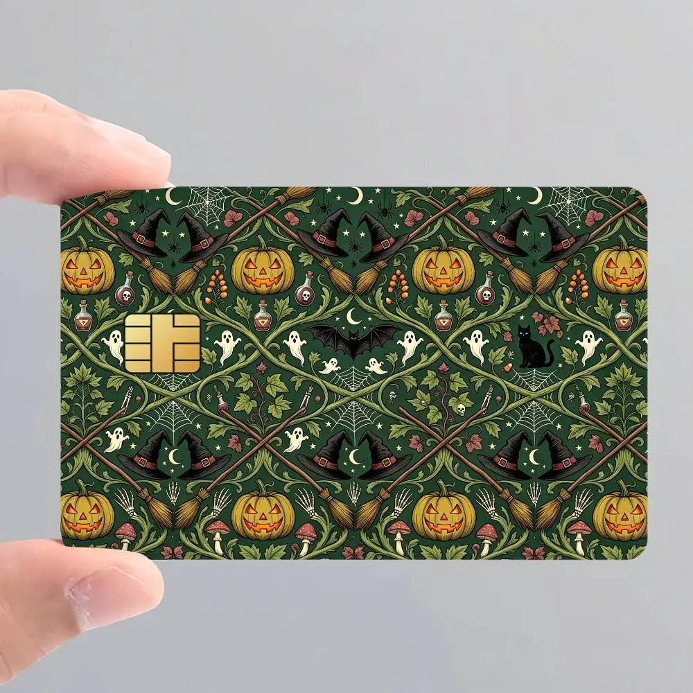 Halloween Jack-o-lantern Wizard Cartoon Card Stickers for Bank Access Protective Waterproof Film Cover Sticker Surprise Gift