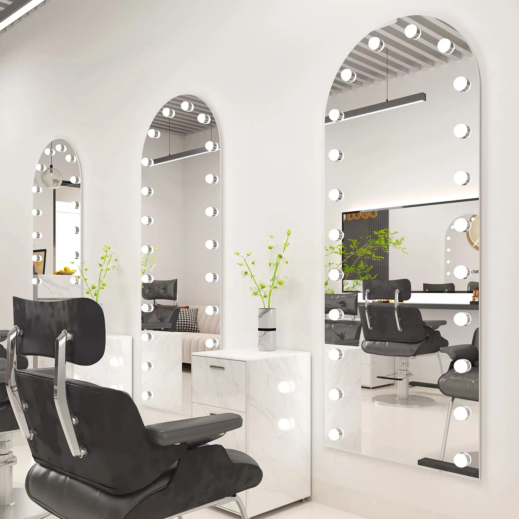 Floor Mirror,Smart Touch Screen LED Full Length Mirror With Light,Standing Dressing Body Mirror For Hair Salon