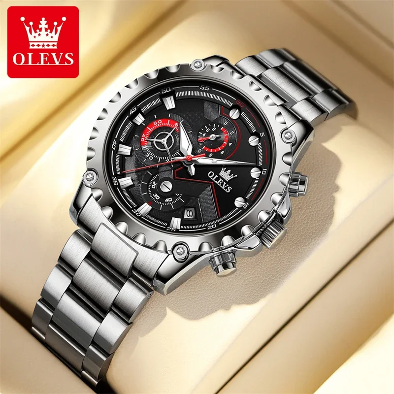 Olevs 2873 stainless steel men outdoor sports watches multifunctional dial luxury personalized clock quartz men watch