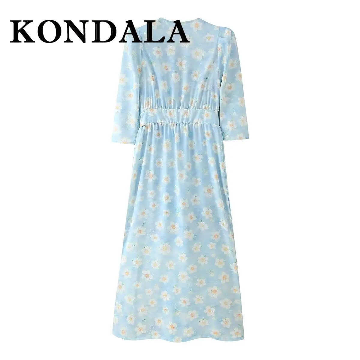 KONDALA Chic Flora Perline pieghettate Abiti da donna Elegante ospite di nozze Abito con scollo a V Party Fashion 2025 Manica a sbuffo Abiti femminili