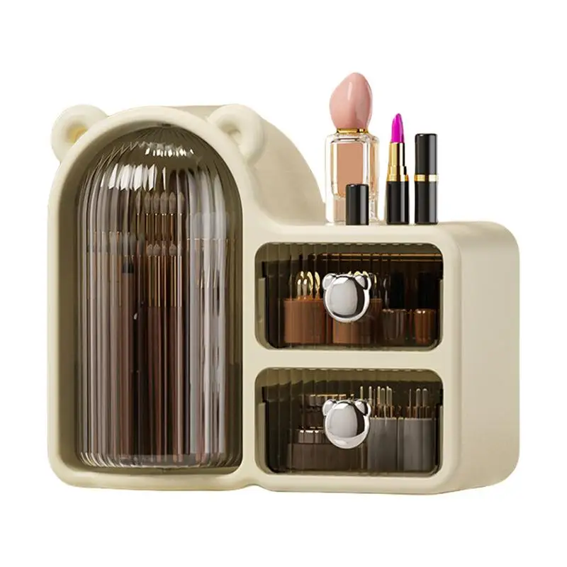 

Desktop Organizer Desk Storage Organizer With Cover Makeup Brush Holder Pencil Cup Rotating Desk Organizer With 2 Drawer For Pen