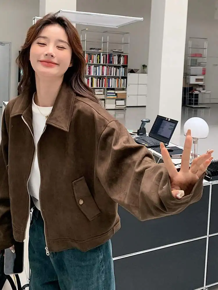 سترة Browan Suede ort Jaet للسيدات لخريف وشتاء 2025 دراجة نارية أمريكية جديدة Sle سترة جلدية رائعة وقوية #5