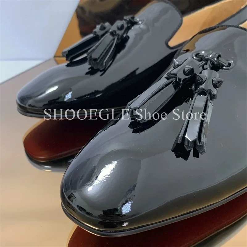 Patent Leather Black British Style Shoes Men Loafers Formal High Quality Flat Small Square Toe Summer Wedding Office Shoes