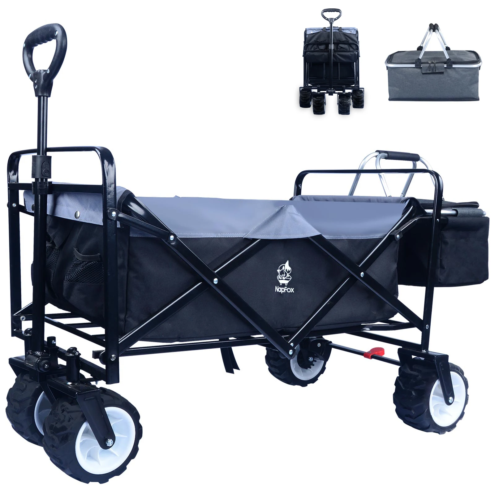 Collapsible Wagon,Wagons Carts Foldable Grocery Cart on Wheels Beach Wagon Foldable Cart with Wheels, Cargo Net, Black Grey