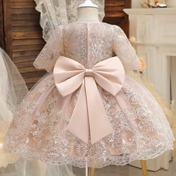 Baby Girls Dress Big Bow 1st Birthday Party Tutu Gown Girls Embroidery Flower Elegant Luxury Dress Toddler Baptism Costumes 1-5Y