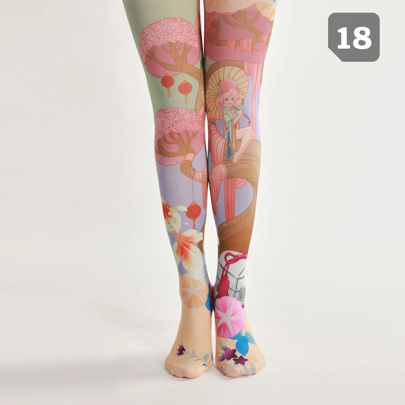 140D Cute Flower Printing Stockings Lolita Velvet Tights Japanese Harajuku Lolita Pantyhose Bottoming Anime Tattoo Pantyhose