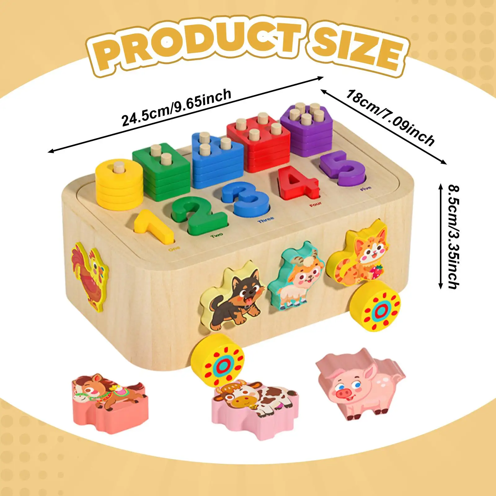 Color Number and Shape Matching Set Adorable Fun Children ,Wooden Beading Stacking Toy Building Blocks Cart Educational Toy