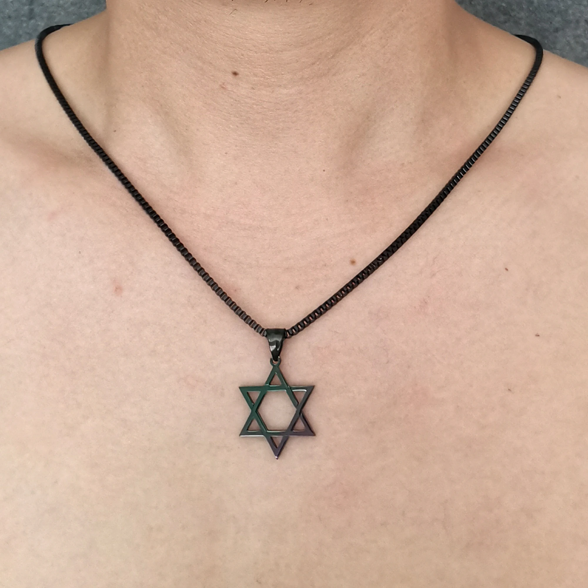 Israel Magen David Necklace Star of David Pendant Jewish Religious Jewelry Stainless Steel for Men 2.4mm 30''