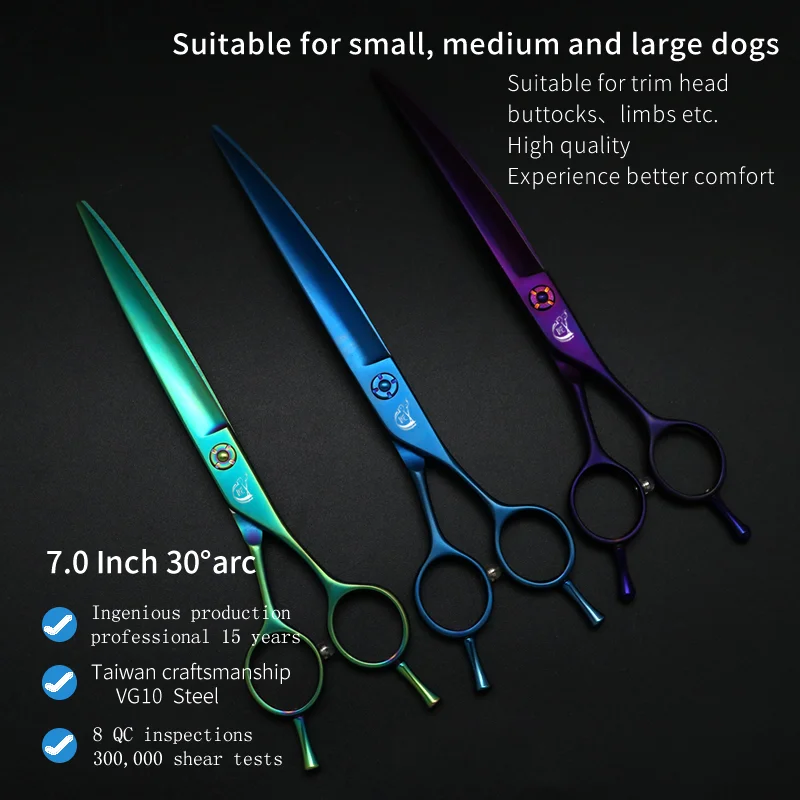 Crane Professional Pet Grooming Scissors Professional Curved Cutter Dog&Cat Face Rounding & De-Shedding Colorful Hair Cut Tools