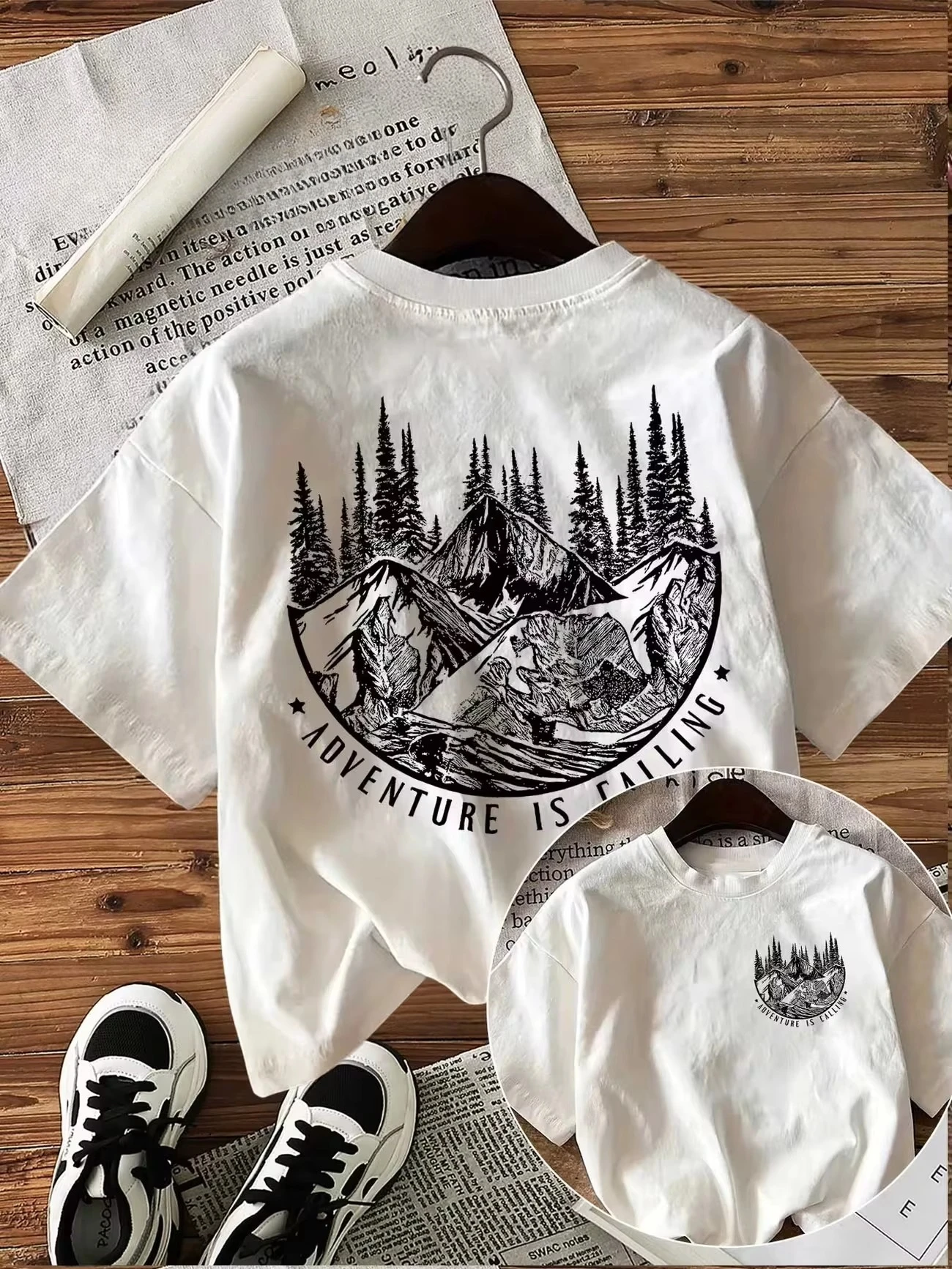 Adventure Is Calling Mountain Forest Cotton Women's Retro Print T-Shirt Soft Crew Neck Short Sleeve Top Vintage Shirt Graphic