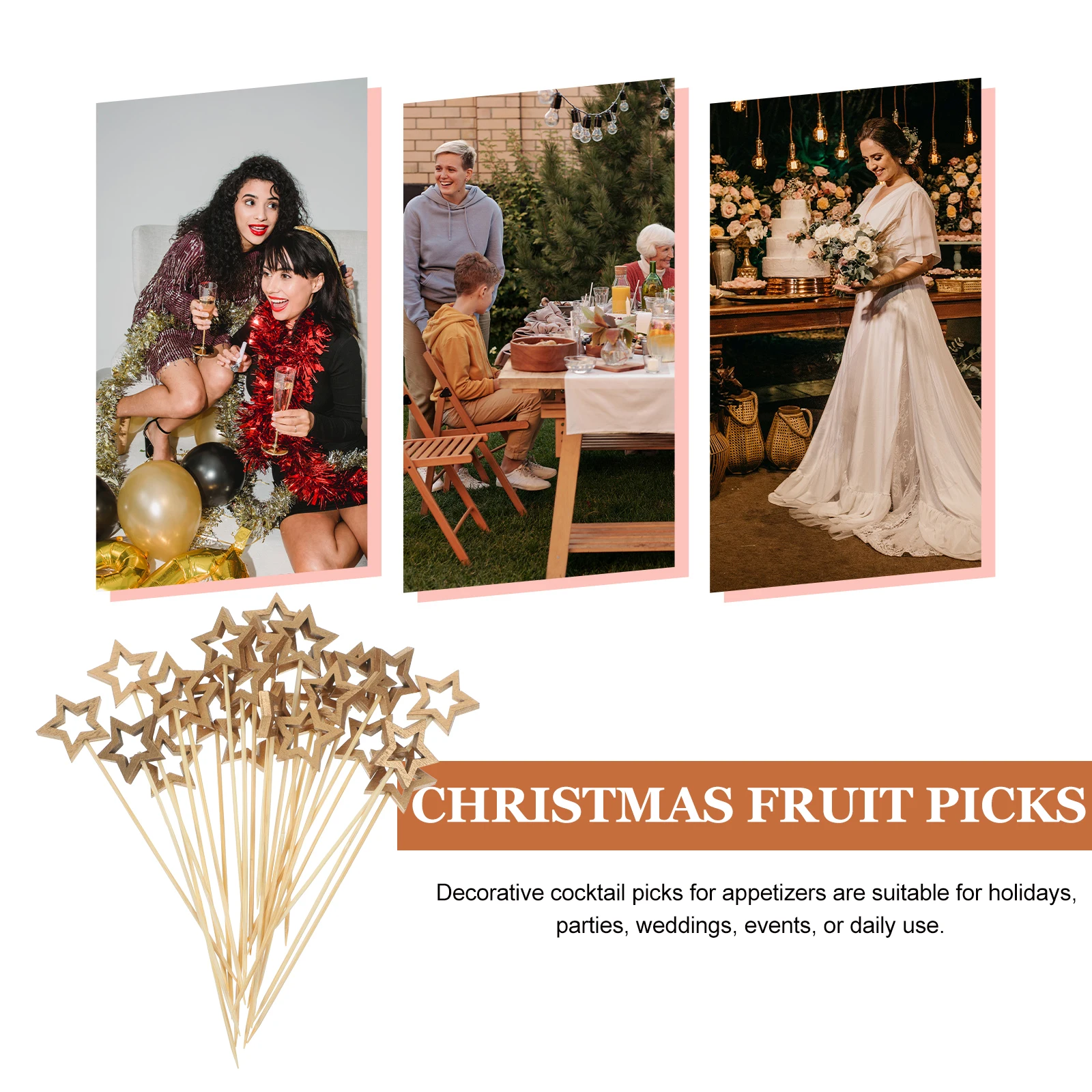 

50Pcs Fruit Picks Cocktail Skewers Appetizer Dessert Sticks Party Supplies Christmas Fruit Picks Dessert Sticks