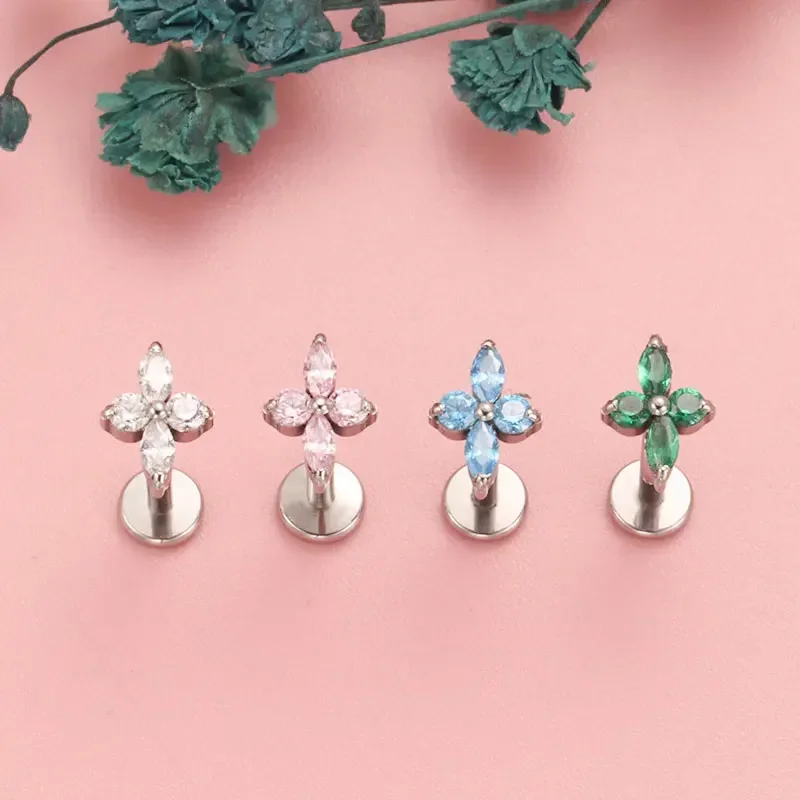 G23 Titanium 5A CZ Labret Piercing Star Flat Back Stud Earring Helix Cartilage Monroe Medusa Tragus Piercing Body Jewelry