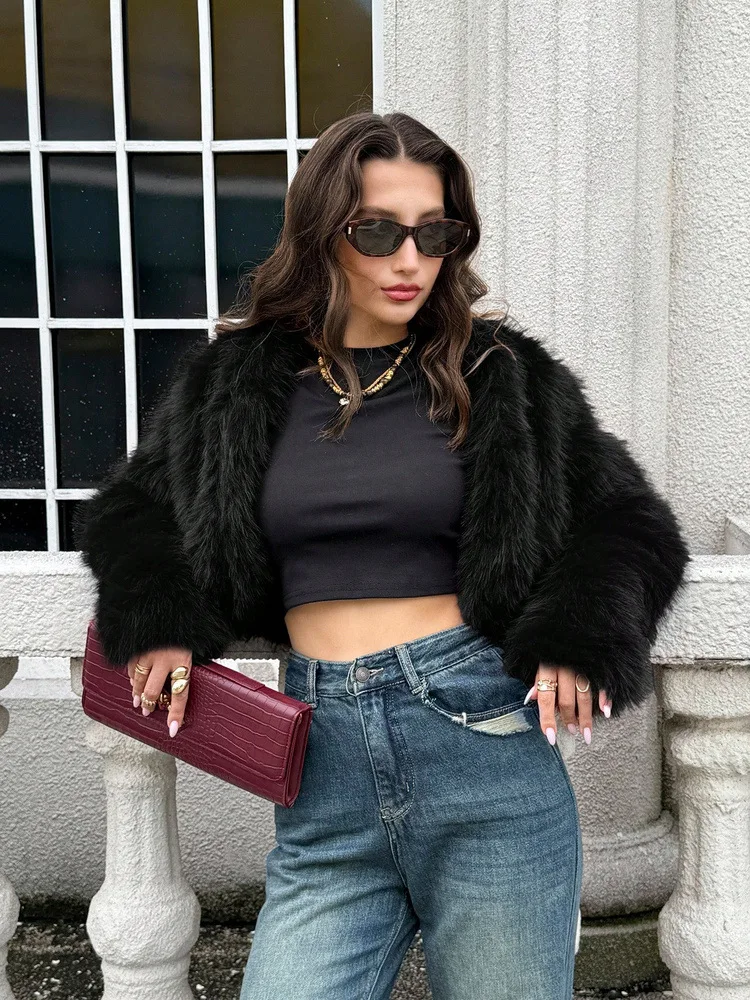 Short Coat Women Faux Fur Fox Coats Jackets Casual Coat Thick Warm Y2k Streetwear Jacket Elegant Work Outerwear Autumn Winter