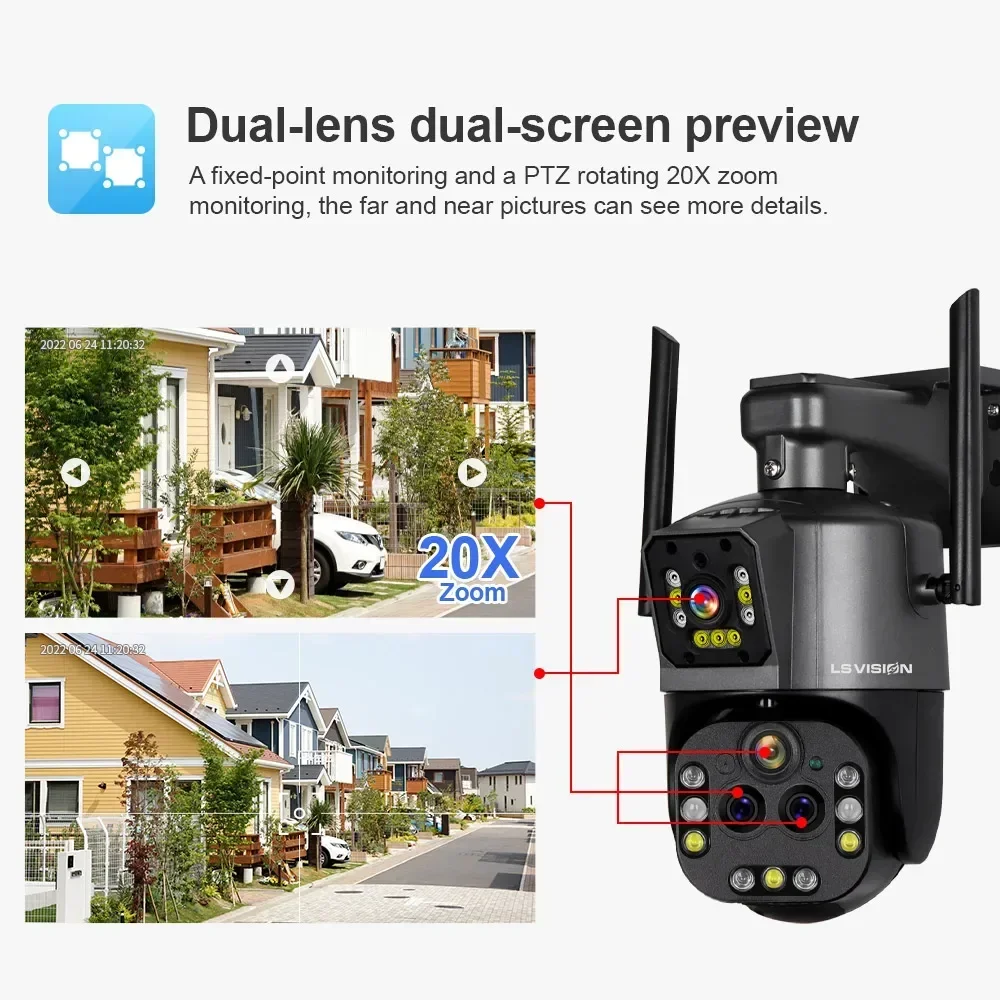 Imagem -03 - Auto Tracking Cctv Wifi Security Câmera 4k Lens Dual Screen Ptz Zoom 20x Auto Tracking ls Vision 8k Outdoor