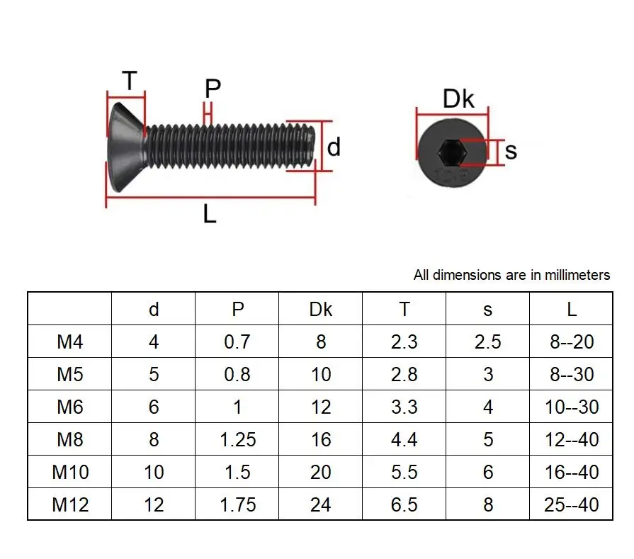 Left-Handed Thread Screws DIN7991 M4 M5 M6 M8 M10 M12 Grade 10.9 Alloy Steel Hex Socket Flat Head Screw