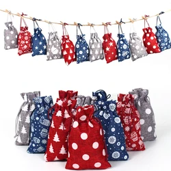 Jute Christmas Bags 10Pcs/lot Gift Bags Drawstring Burlap bag with Jewelry Packaging Xmas Bag with Candy Bag Can Customizd Logo