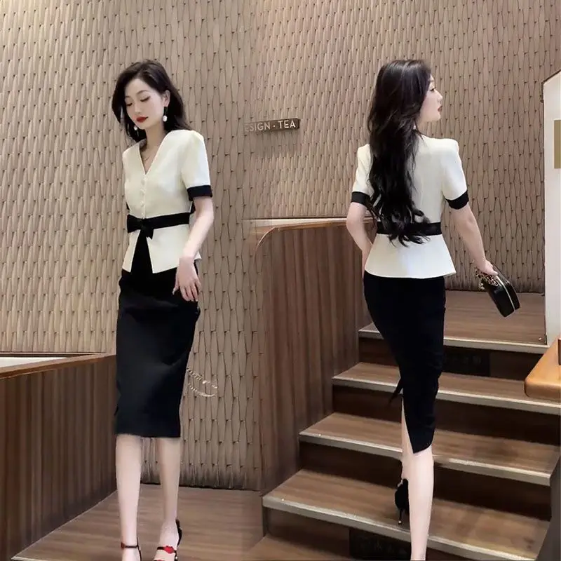 Women's Two Piece Set Midi Office Sexy Female Outfits Slit Skirt Cheap Clothing 2025 New In Offers Promotion Elegant Casual