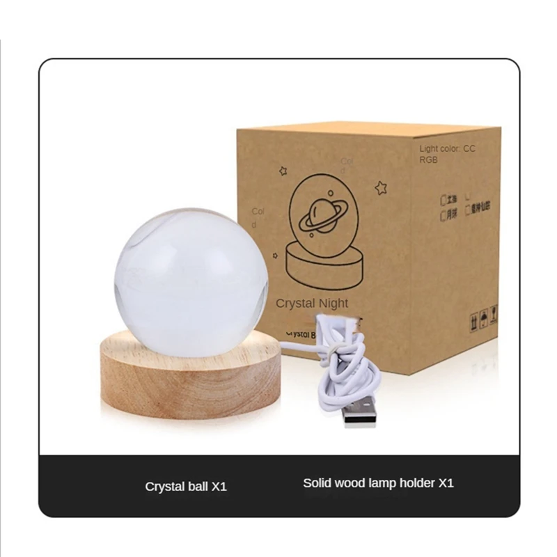 TKOH-คริสตัลบอล Night Light พร้อมฐาน LED โคมไฟตั้งโต๊ะ Lighted ดาว Galaxy USB Power WARM Night Light สําหรับเด็ก