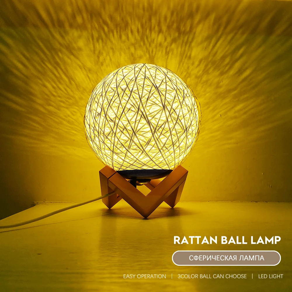 Rattan ball lamp LED night light lamp lights USB wire LED light Home decoration Creative Gift Warm Light 3 color can choose