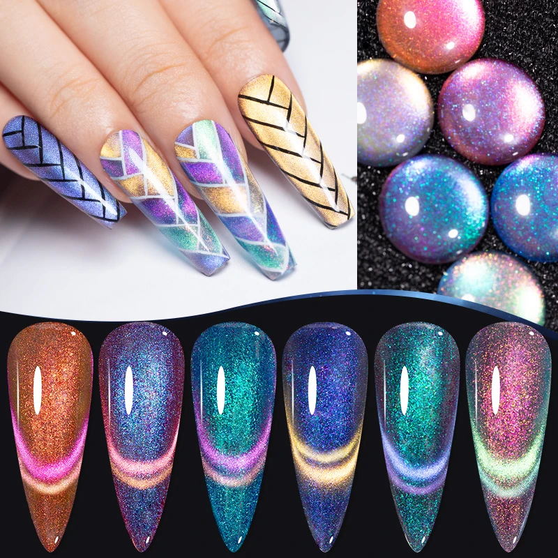 PUENTE 6 stks/set Aurora Glitter 9D Kat Magnetische Gel Nagellak Met Magneet Losweken UV Nail Art Vernis Kit voor Manicure