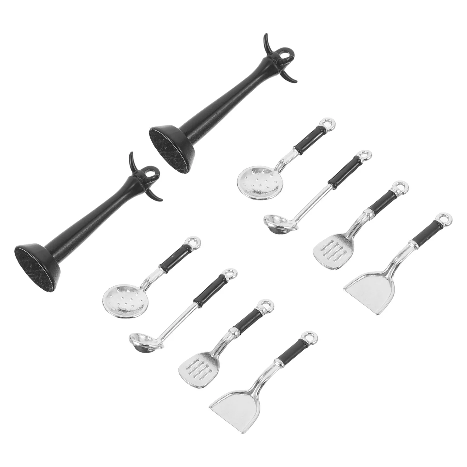 2 ensembles d'accessoires de cuisine réalistes pour maison de poupée, ustensiles de cuisine miniatures pour jeu d'imitation avec spatule, louche, passoire et support en alliage