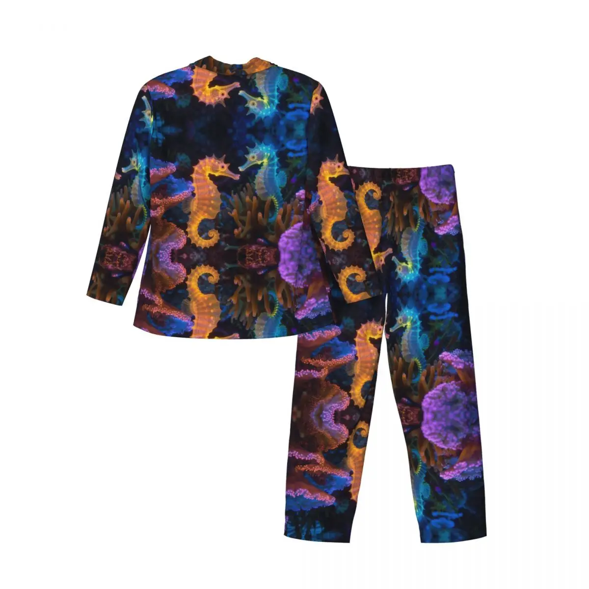 Men's Home Suits Long-sleeved Sea Horse Animal With Fantastic Neon Lighting (2) Suits for Autumn and Winter Pajamas for Men