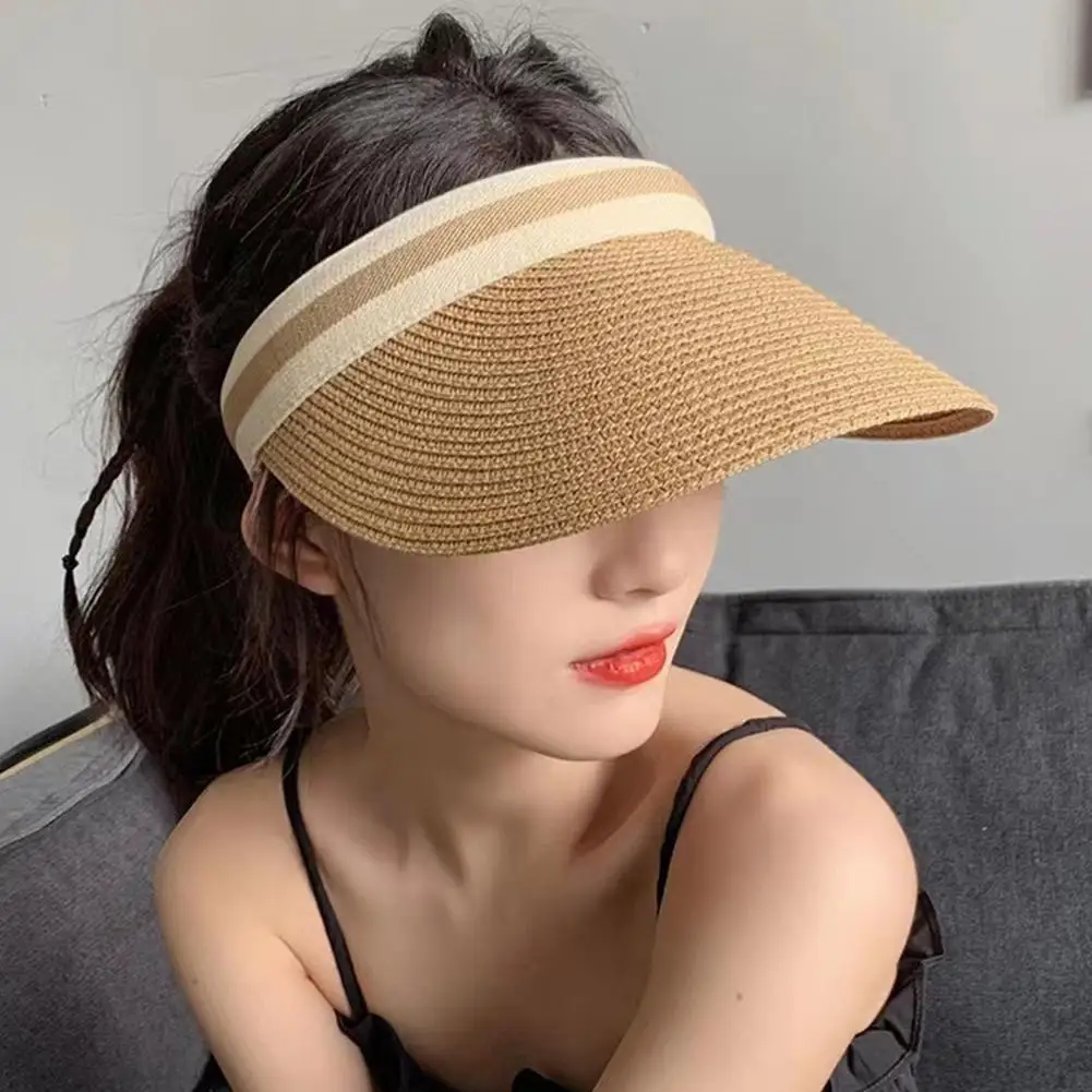 Summer Empty Straw Hat Beach Sunscreen Visor Cap UV Protection Big Brim Sun Hats Hand Woven Caps Sun Protection Hat