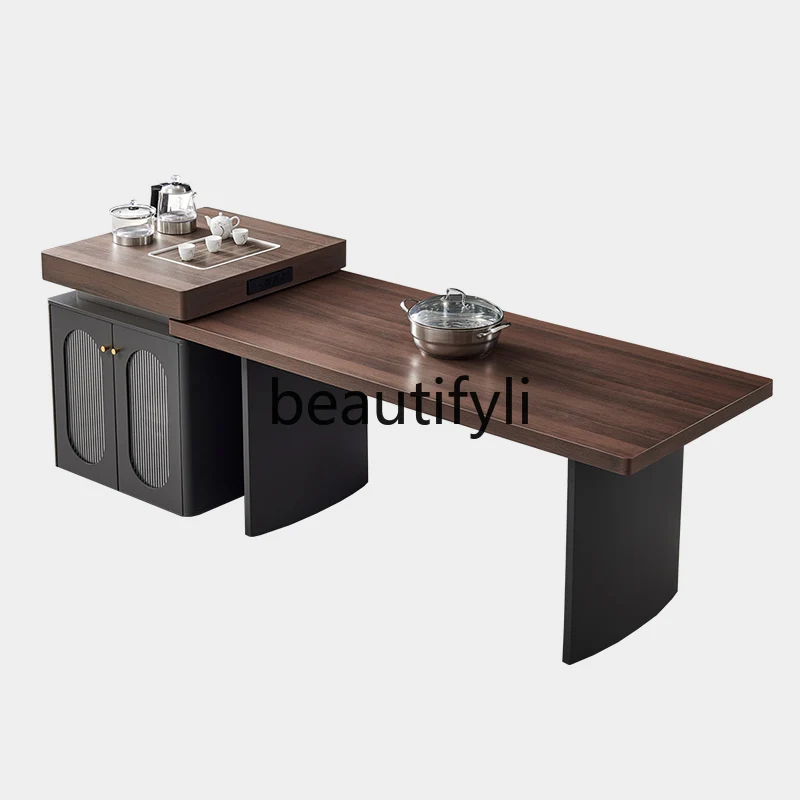 

Rock slab island dining table integrated household movable modern simplicity
