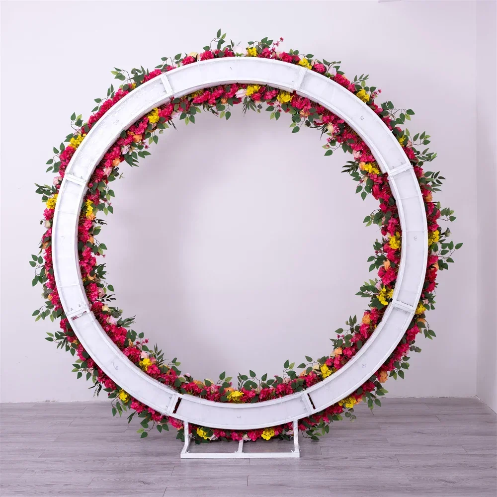 Red Pink Fleur Artificielle Decoration Mariage Circle Artificial Floral Arrangement Rose Eucalyptus Flower Row Decoration H8.9ft