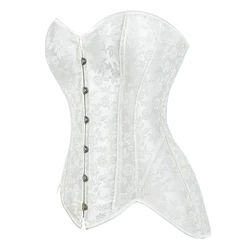 Graceful Overbust Corset White Bustier Top Fashion Floral Lingerie Corselet