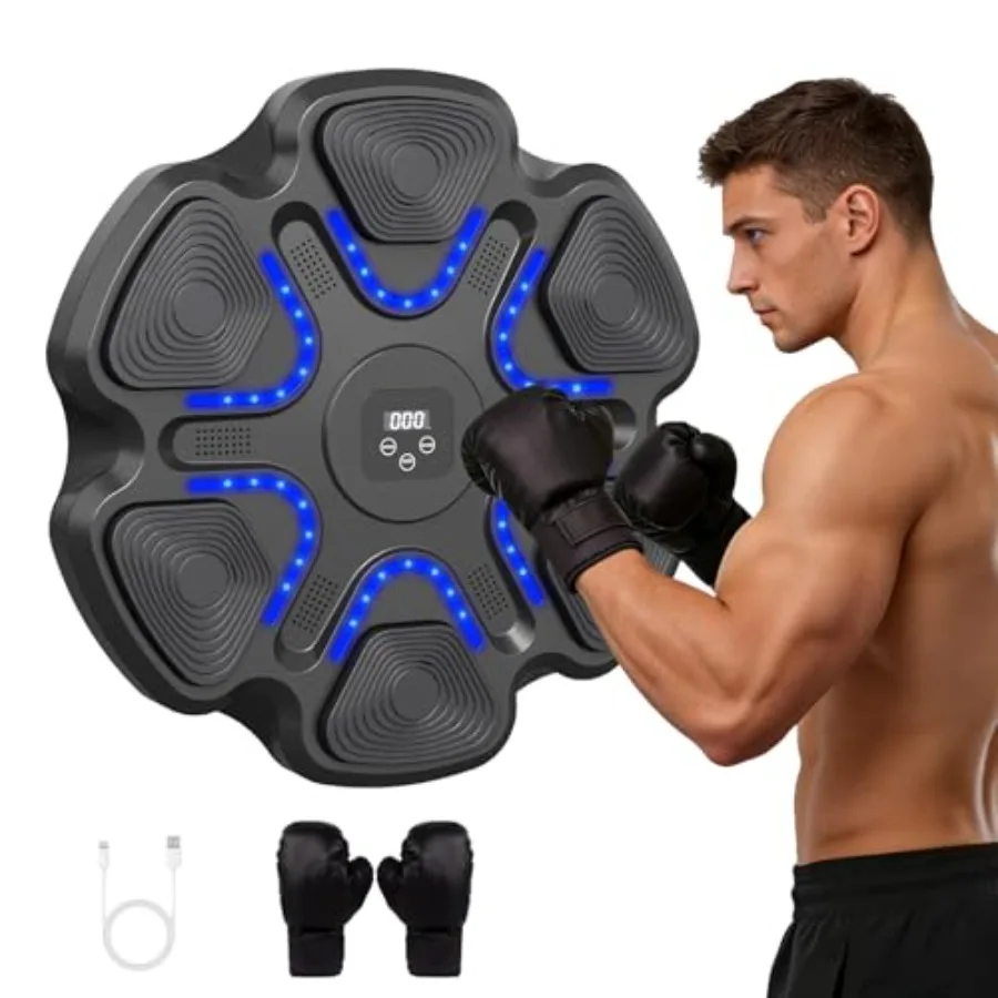 

Настенный музыкальный боксерский тренажер с перчатками для домашнего спортзала, умный электронный тренажер для отработки ударов, тренировочный мат для бокса, черный