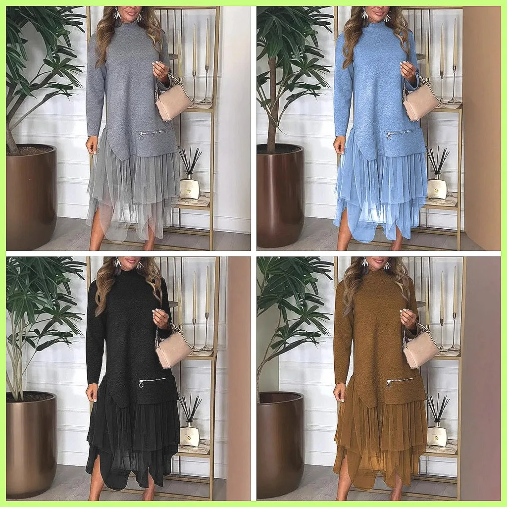 

Women's Lace Patchwork Sweatshirt Dress Long Sleeve Elegant Party Dress Autumn Winter