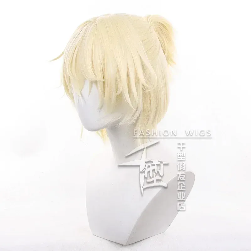Luka peruca cosplay com rabo de cavalo 35cm curto leite dourado peruca r7 design anime cosplay perucas sintéticas resistentes ao calor dia das bruxas