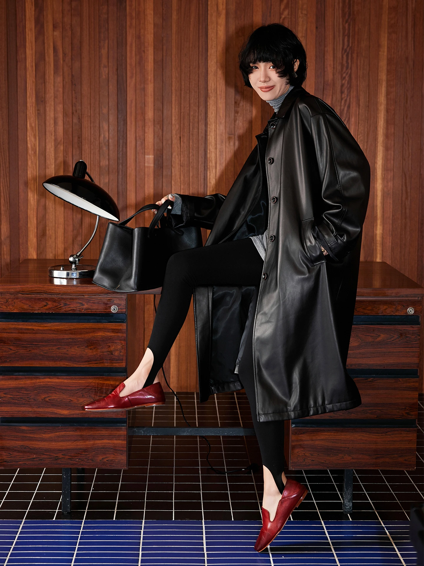 Buue Sli Bla PU Leer Jaet Dames Cool Wind Afslanken Halflange Jas Casual Loose Fit Lange Sve Herfstkleding