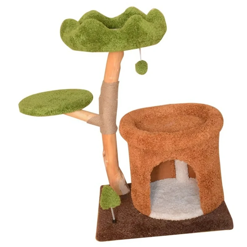 

SolidWood CatTree SpaceSaving Integrated with Cat Bed Made of Natural Fruit Wood Equipped with Sisal Posts