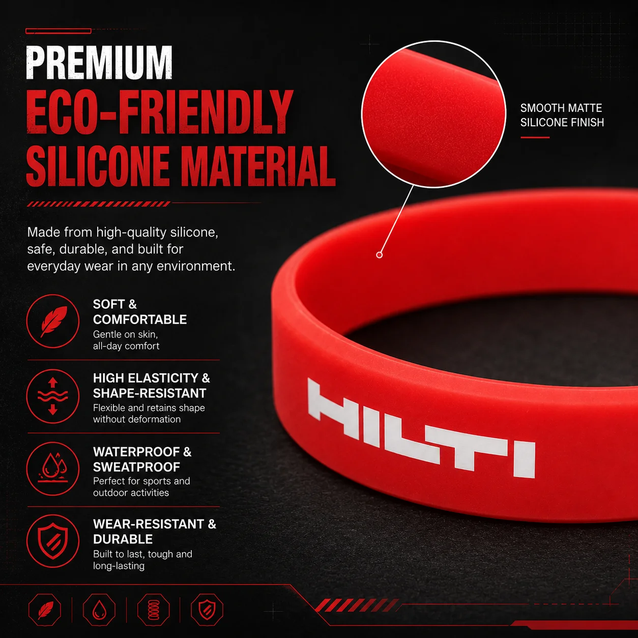HILTI Rubber Wristband Tool Decoration Basketball Sports Wristband Fitness Rubber Wristband