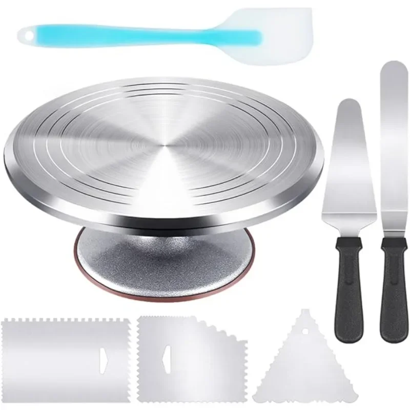 12INCH 360°Aluminum Alloy Turntable Decorating Mouth Scraper Set Rotating Cake Table Maker Tool Baking Stand Platform Rotating