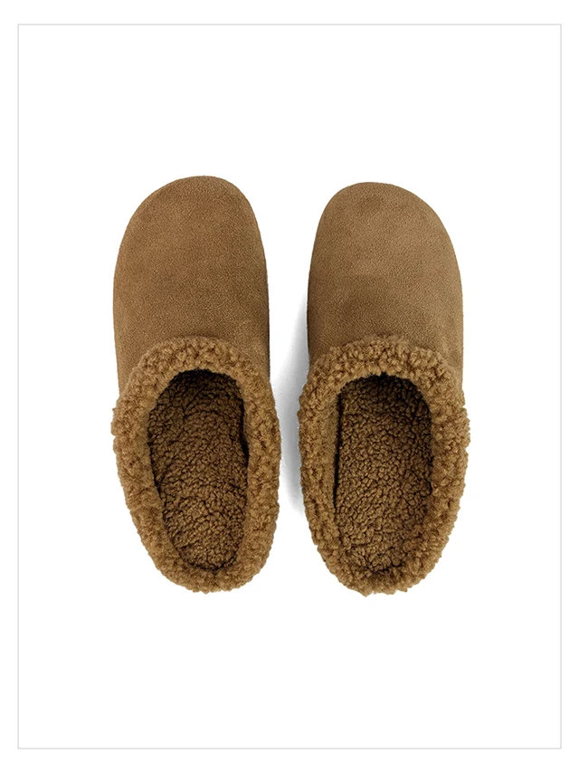 2027 Autumn Winter New Arrival Cow Suede Upper Warm Faux Shearling Lining Mango‑Toe Slip‑on Women's Home Mule Cotton Slippers