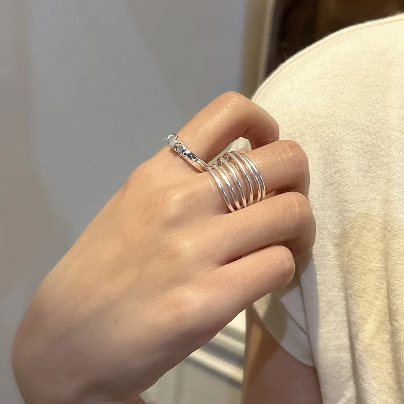 

S925 Sterling Silver Yue Ring Korean Version INS Wind Fashion Multi-layer Ring Simple Design Certified 925 Silver Wholesale