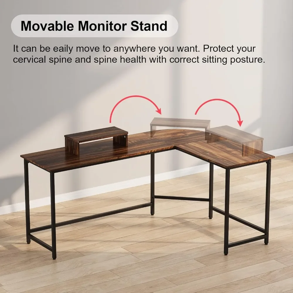 Office Desks L Shaped Comuter Desk with Monitor Stand, Reversible Corner Desk for Home Office Desks