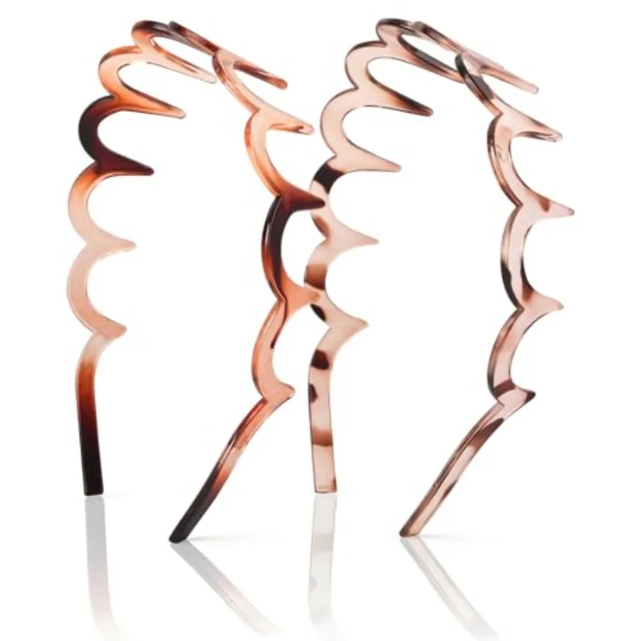 Zigzag Headbands for Women, 2-Pack U-Shaped Hair Comb Headband, Non-Slip Slick-Back Hair Accessories, Tortoiseshell Amber Gray