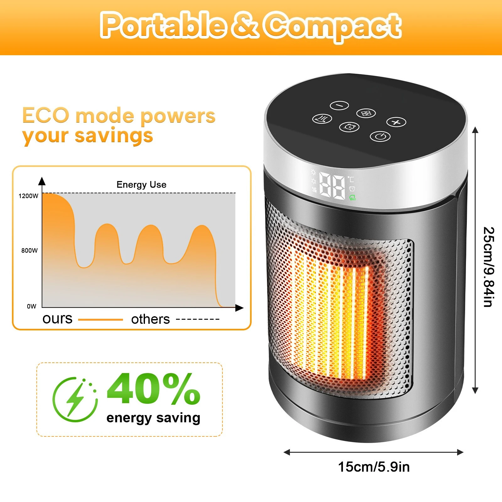 Portable Space Heater with Remote Touch Control Oscillating Standing Fan Heater