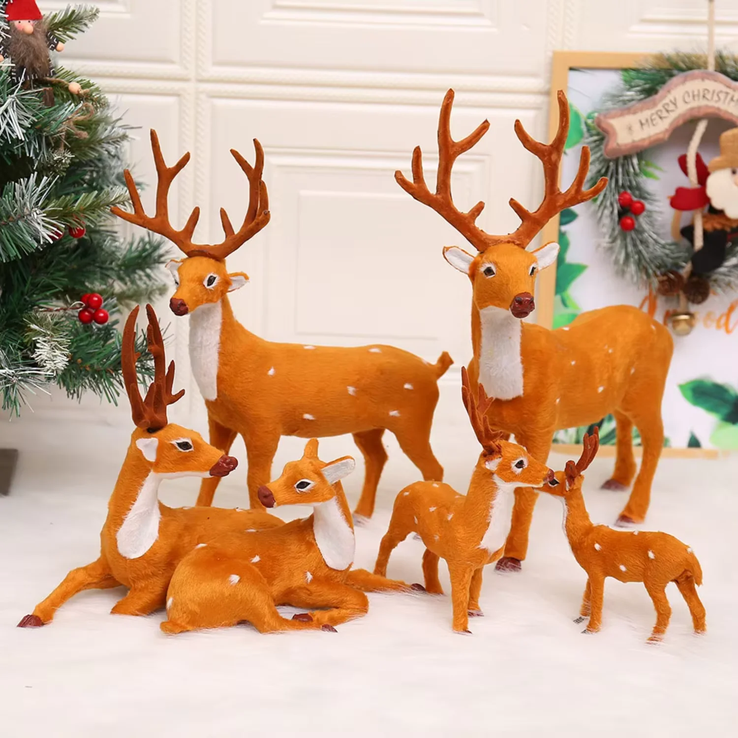 Small Size 25cm Short Plush Christmas Elk Deer Simulated Figurine Ornaments Window Party Scene Layout Christmas Decorations Toys