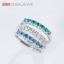 GIGAJEWE 2.3mm Total 0.3ct Half Circle 925 Silver Ring Round Cut White D/Green/Blue Natural Color Moissanite Girl Gift
